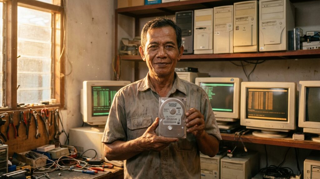 Proses defrag hardisk lama pada Windows XP menggunakan software pihak ketiga untuk optimasi PC lawas.