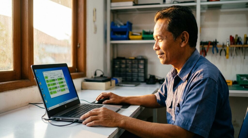 Panduan teknisi cara ganti HDD ke SSD laptop tanpa instal ulang menggunakan metode cloning data.